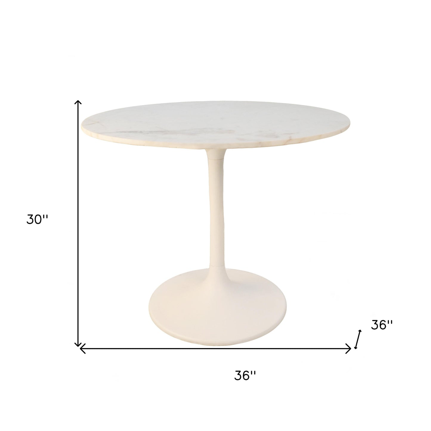 36" White Rounded Marble And Iron Pedestal Base Dining Table - Loft&Timber