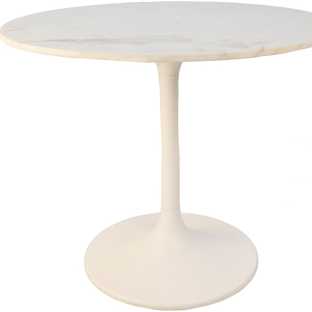 36" White Rounded Marble And Iron Pedestal Base Dining Table - Loft&Timber