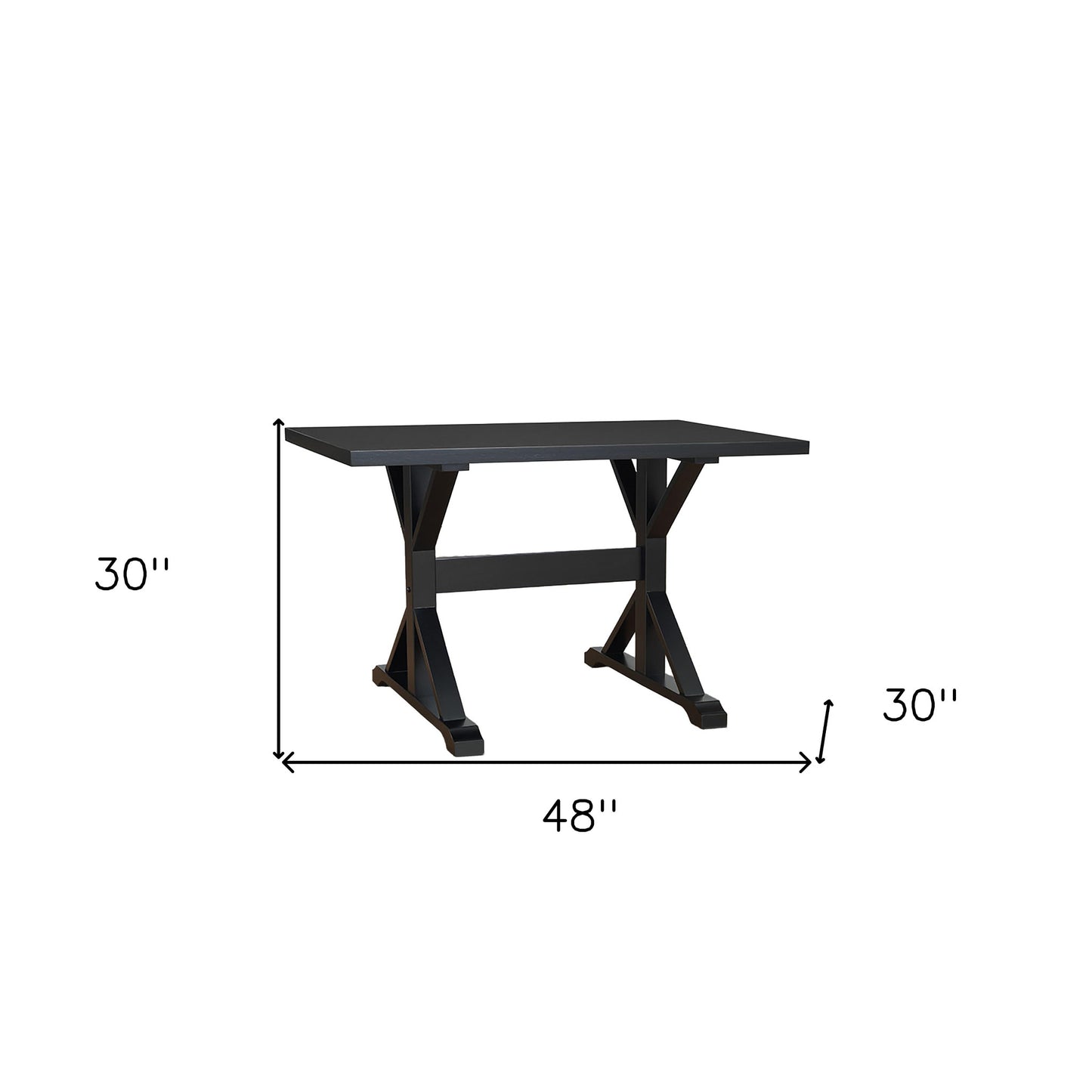 48" Black Solid Wood Trestle Base Dining Table - Loft&Timber