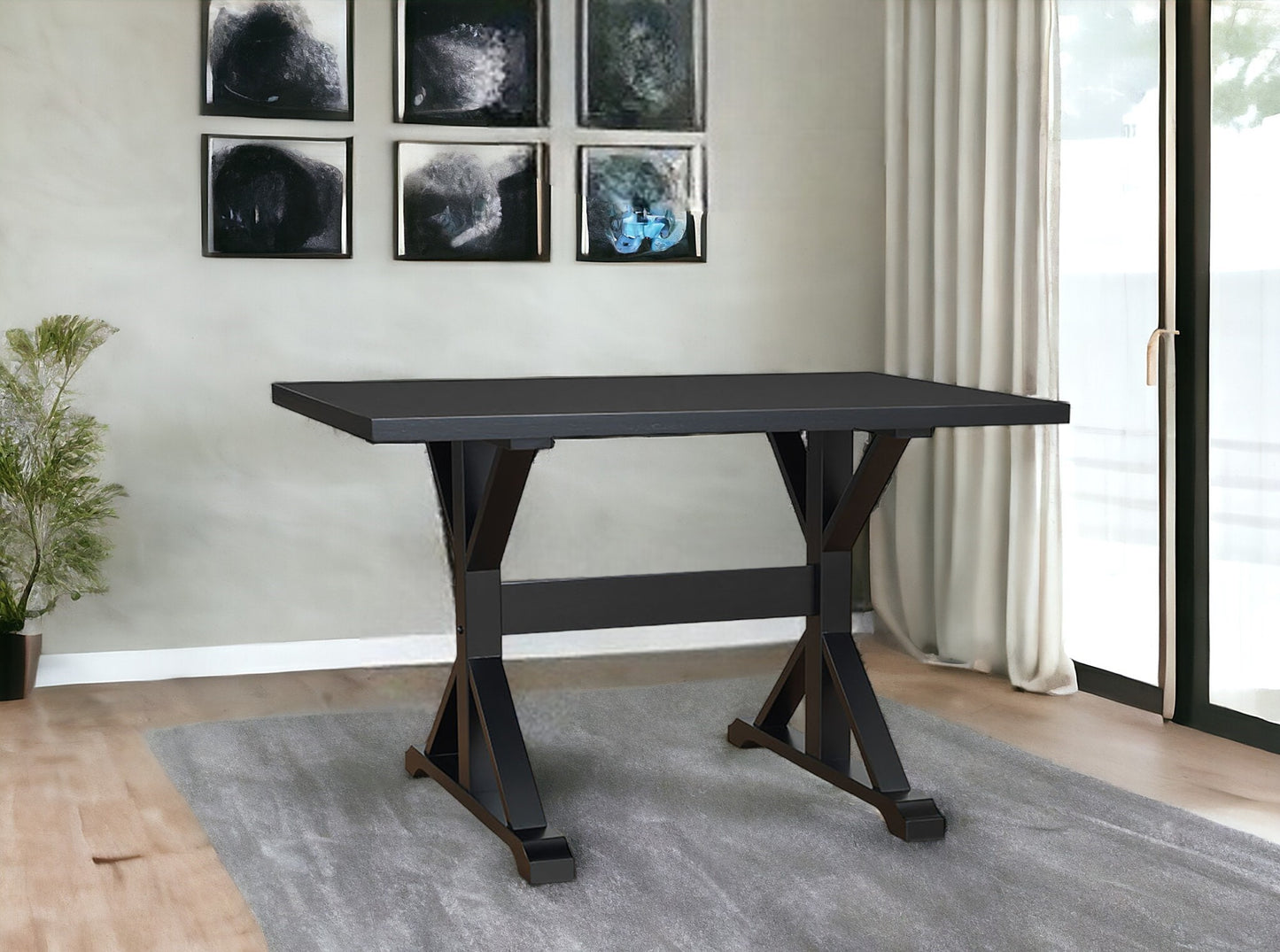 48" Black Solid Wood Trestle Base Dining Table - Loft&Timber