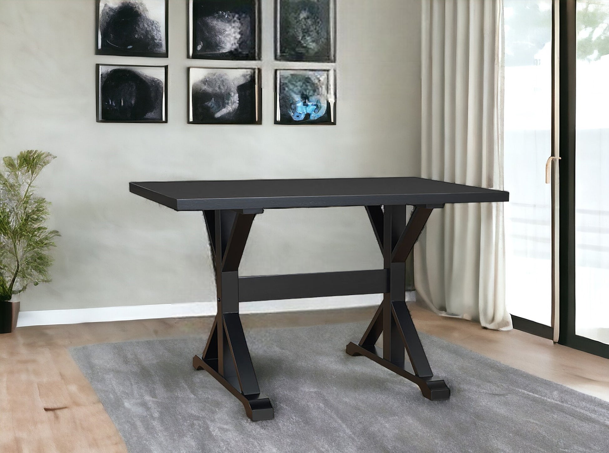 48" Black Solid Wood Trestle Base Dining Table - Loft&Timber