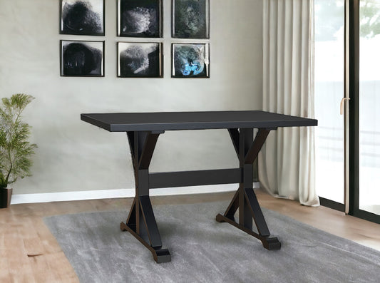 48" Black Solid Wood Trestle Base Dining Table - Loft&Timber