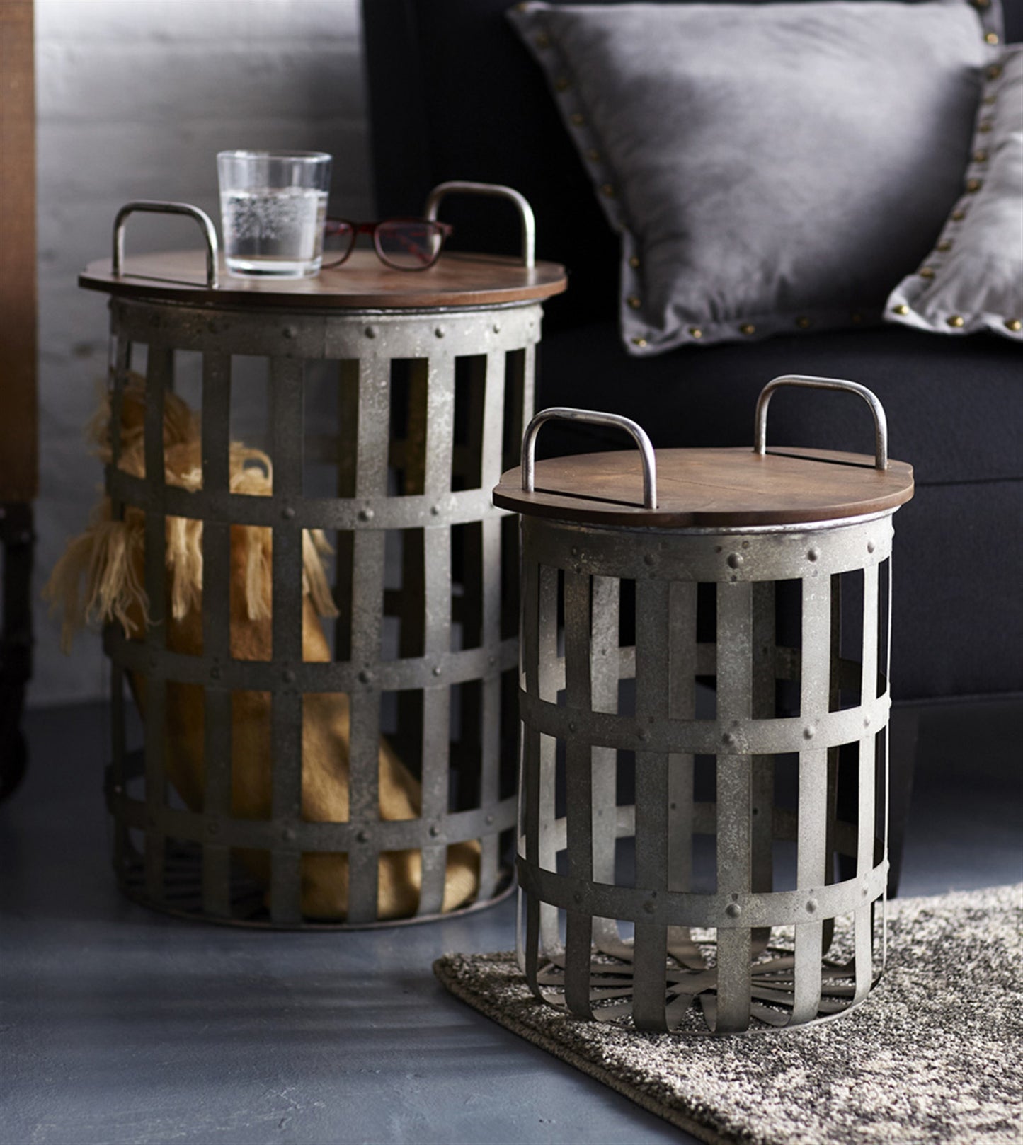 Set of Two 16" Grey And Brown Round End Tables - Loft&Timber