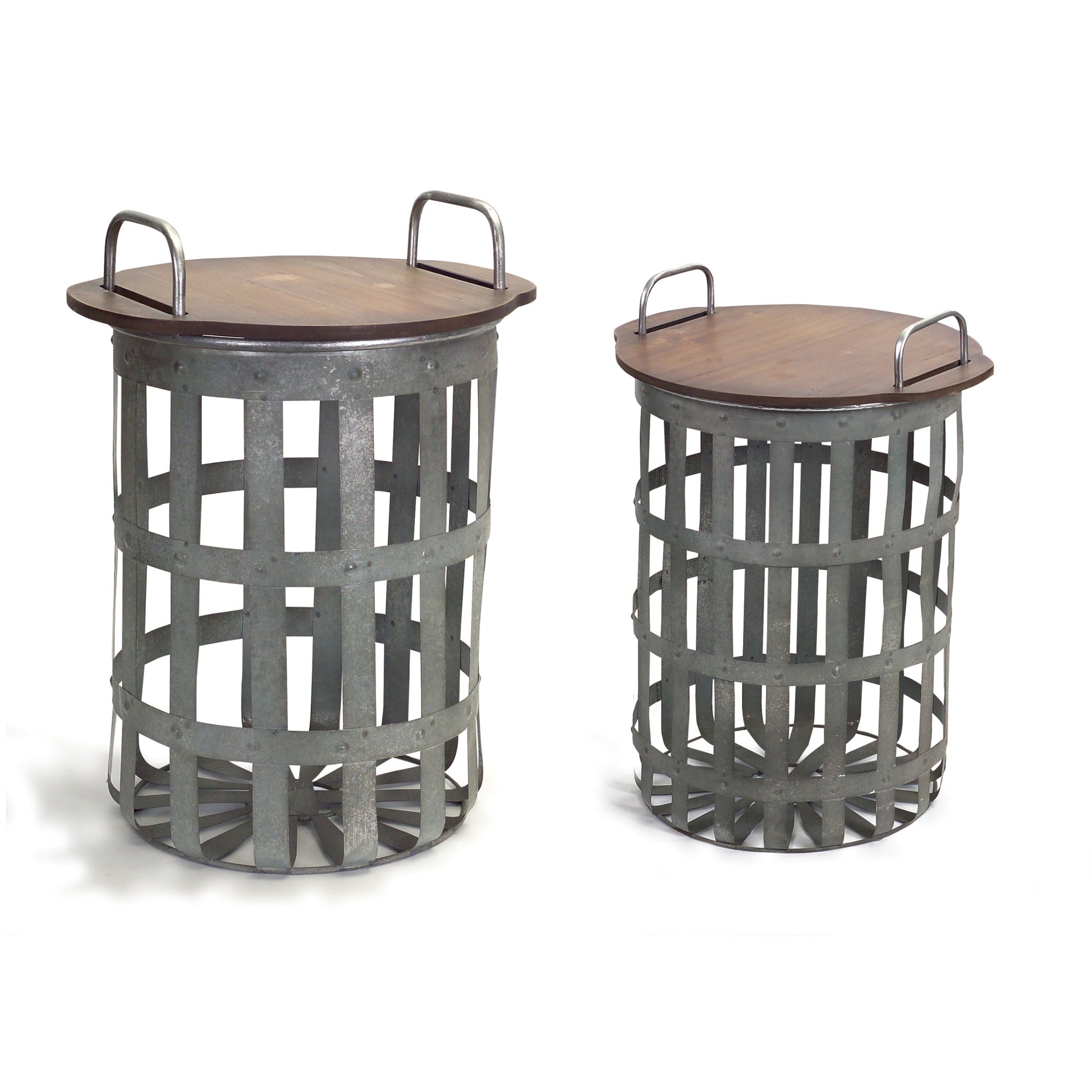 Set of Two 16" Grey And Brown Round End Tables - Loft&Timber