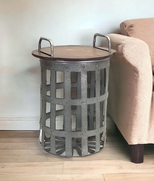 Set of Two 16" Grey And Brown Round End Tables - Loft&Timber