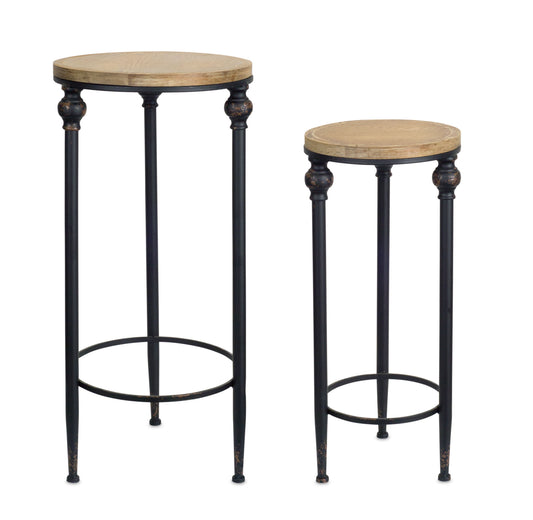 Set of Two 27" Black And Brown Round End Tables - Loft&Timber