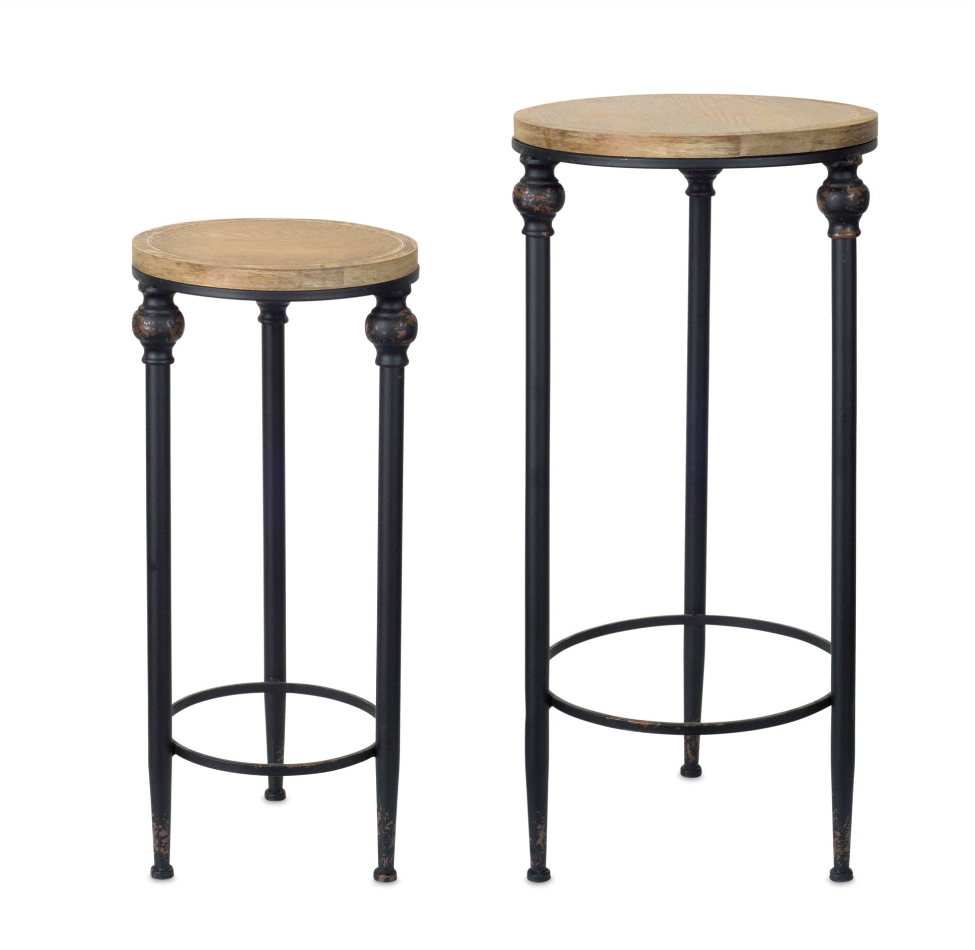 Set of Two 27" Black And Brown Round End Tables - Loft&Timber