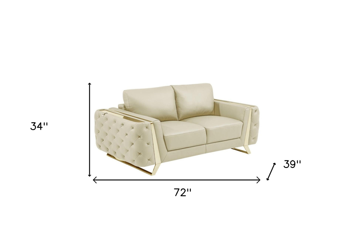 72" Beige And Gold Genuine Leather Loveseat - Loft&Timber