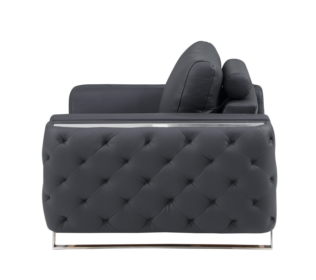 72" Dark Gray And Silver Genuine Leather Loveseat - Loft&Timber