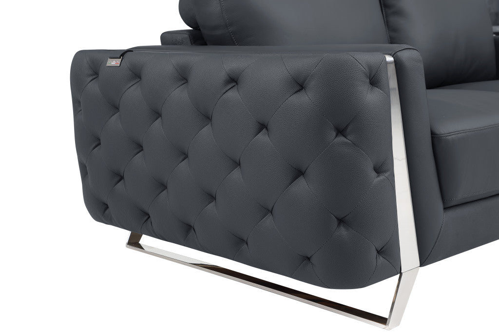 72" Dark Gray And Silver Genuine Leather Loveseat - Loft&Timber