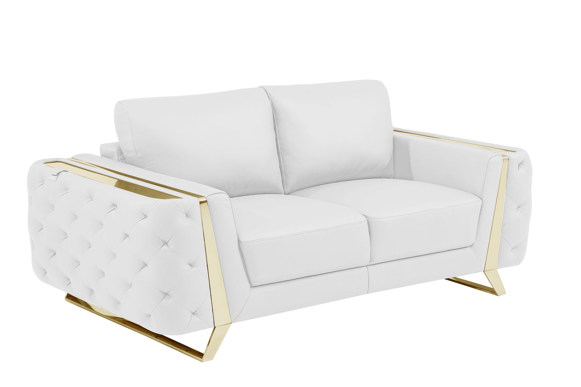 72" White And Gold Genuine Leather Loveseat - Loft&Timber