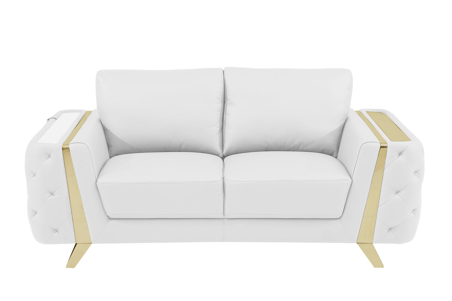 72" White And Gold Genuine Leather Loveseat - Loft&Timber
