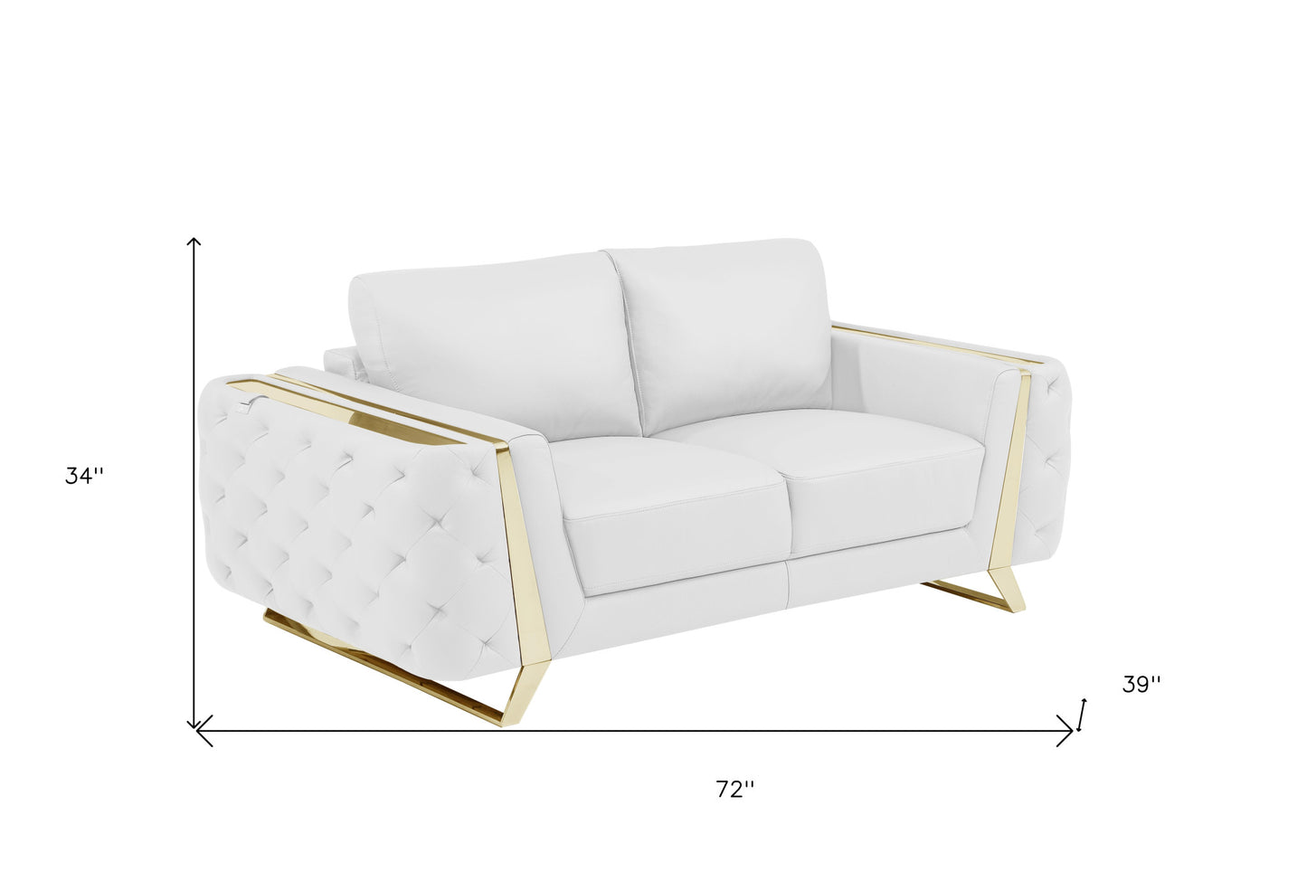 72" White And Gold Genuine Leather Loveseat - Loft&Timber