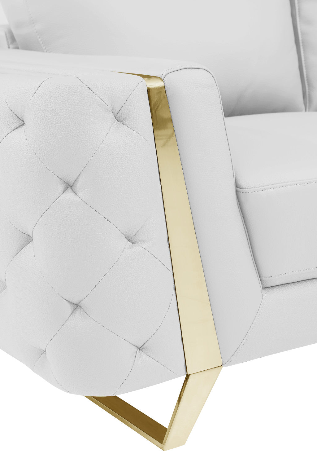 72" White And Gold Genuine Leather Loveseat - Loft&Timber