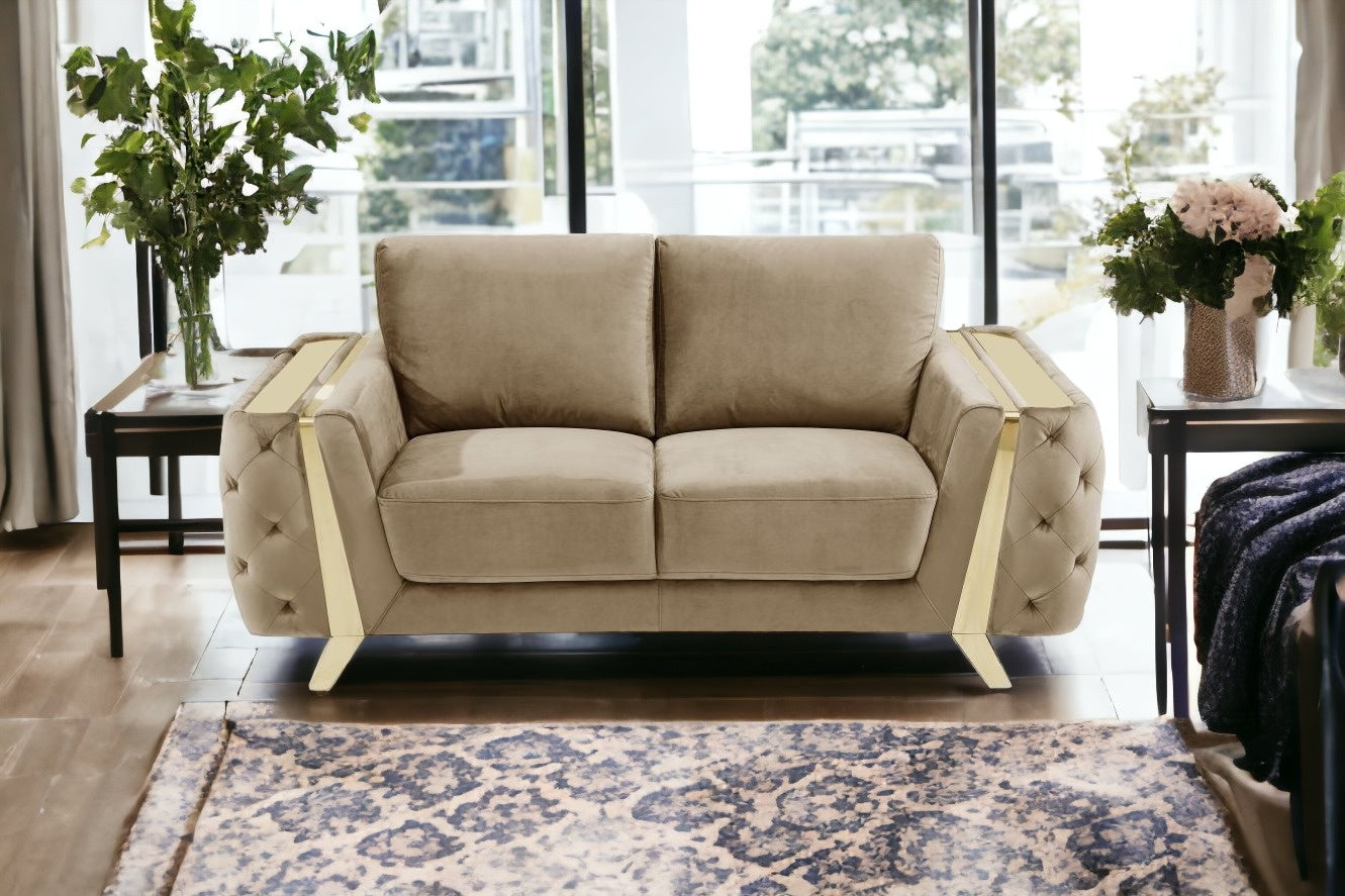 72" Beige And Gold Velvet Loveseat - Loft&Timber