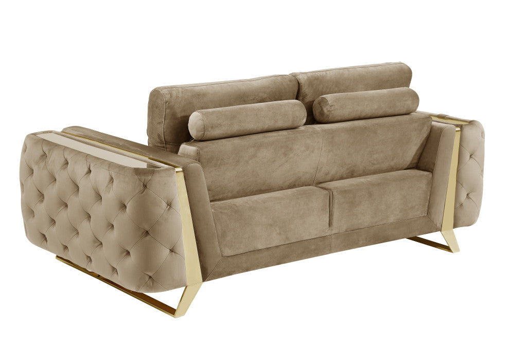 72" Beige And Gold Velvet Loveseat - Loft&Timber