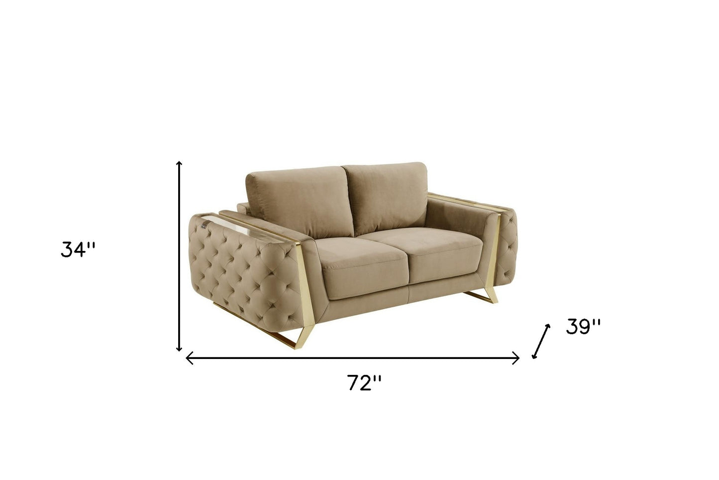 72" Beige And Gold Velvet Loveseat - Loft&Timber