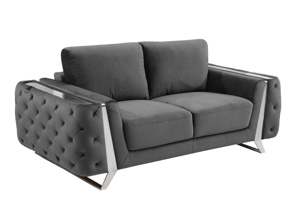 72" Dark Gray And Silver Velvet Loveseat - Loft&Timber