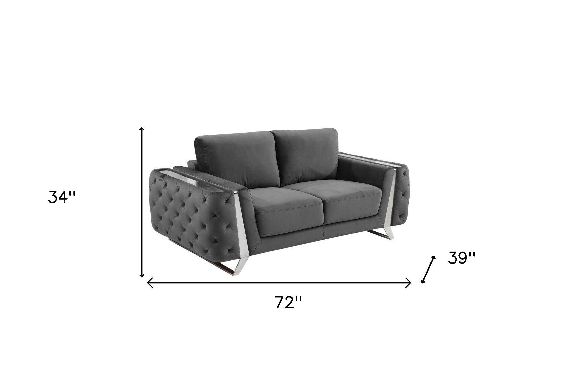 72" Dark Gray And Silver Velvet Loveseat - Loft&Timber