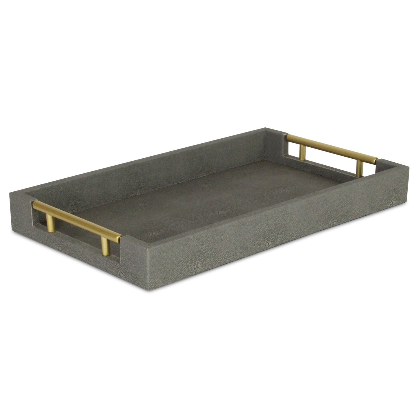16" Gray Wood Faux Shagreen Serving Tray With Handles - Loft&Timber