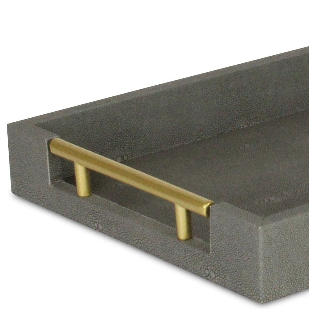 16" Gray Wood Faux Shagreen Serving Tray With Handles - Loft&Timber
