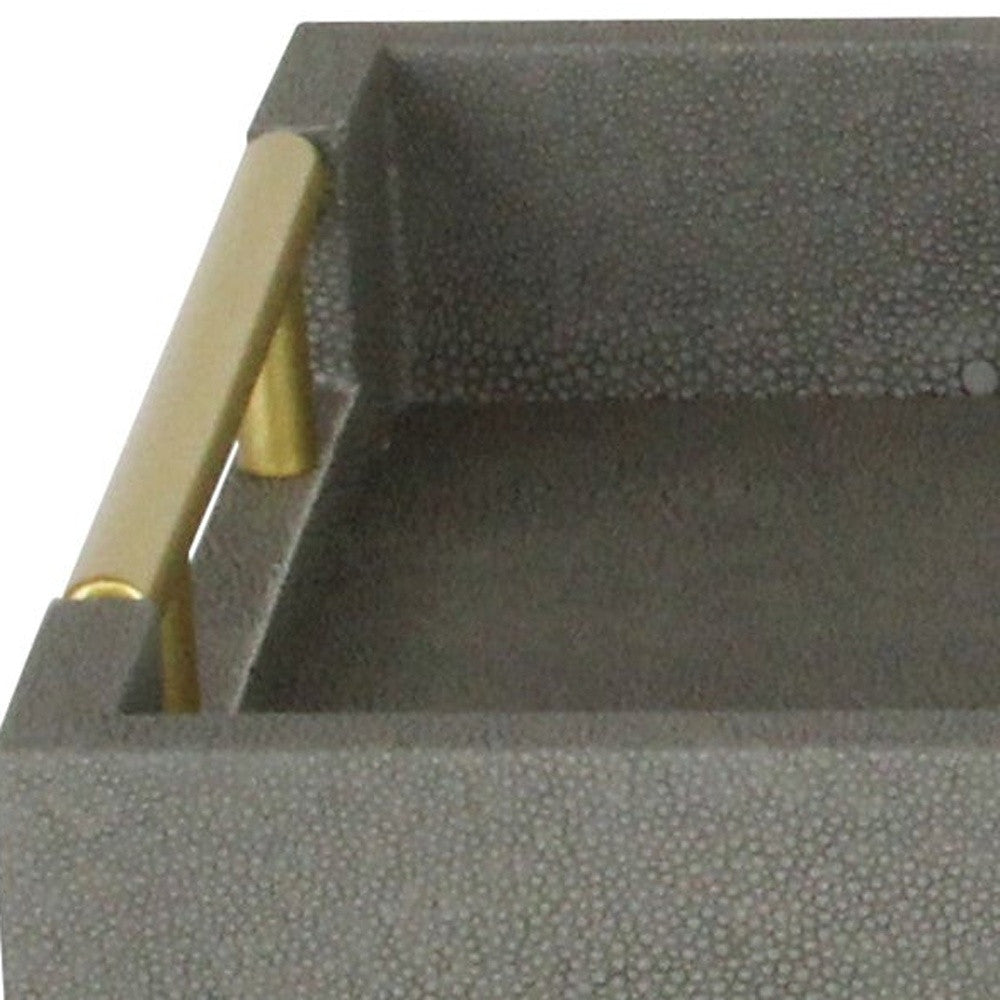 16" Gray Wood Faux Shagreen Serving Tray With Handles - Loft&Timber