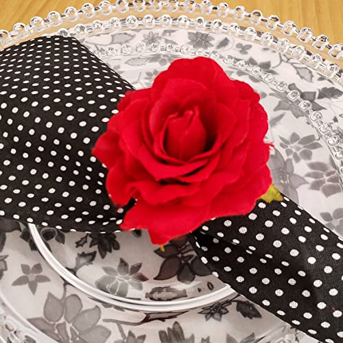 Charlo's Set of 4 Black Polka Dot 100% Cotton Cloth Napkins 15" by 15" Washable Reusable - Loft&Timber
