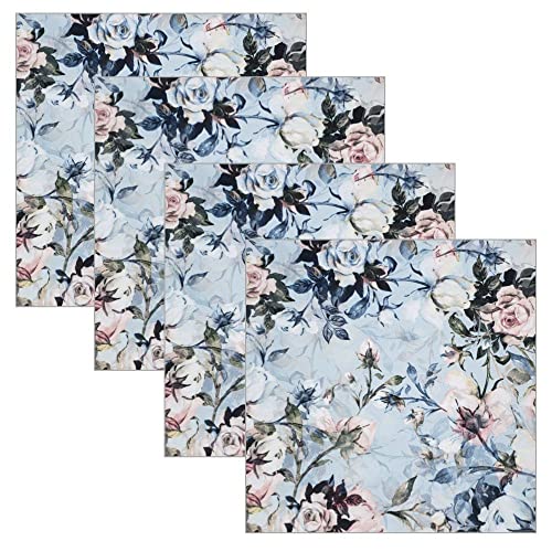Charlo's Cloth Napkins Set of 4 Floral Vintage Blue by Charlo 16" by 16" - Blue - Loft&Timber