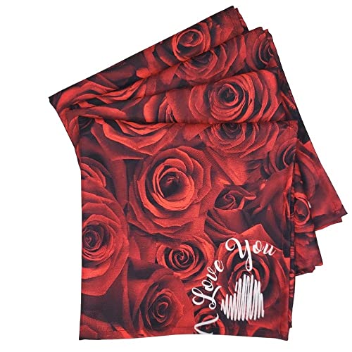 Charlo's Cloth Napkins Set of 4 I Love You Rosebuds 16" by 16" - Red - Loft&Timber