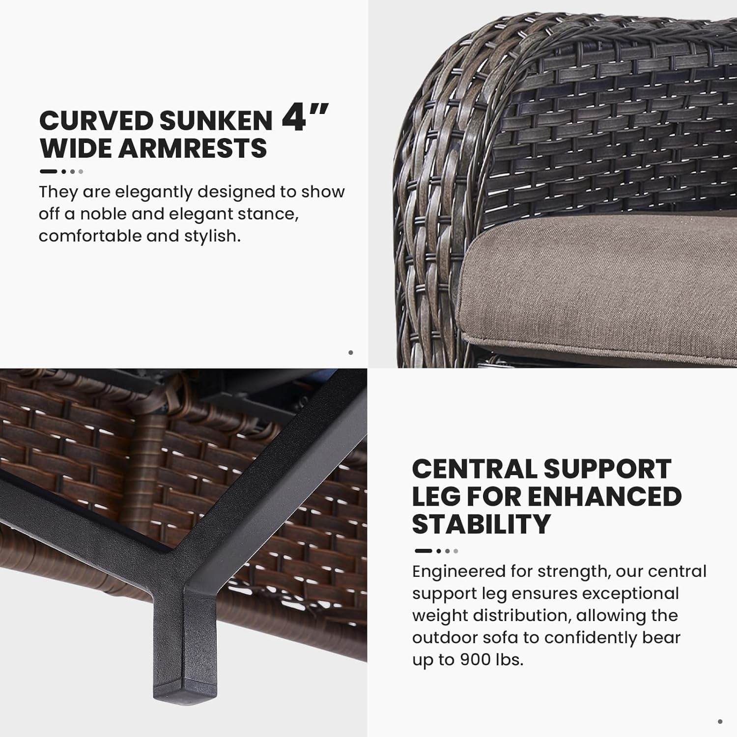 Outdoor Furniture 3-Seater Rattan Sofa Patio Wicker Sofa Couch Furniture Set with Washable Cushions - Loft&Timber