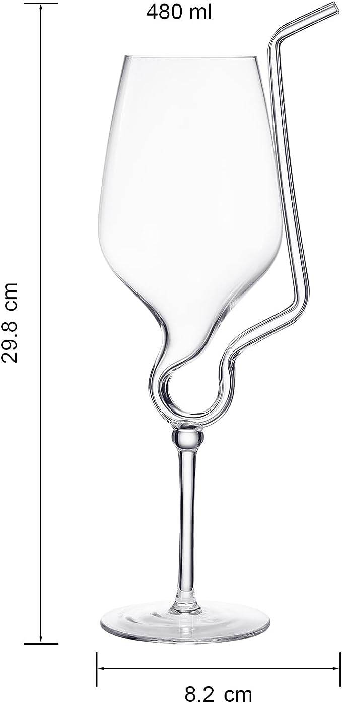 Straw Wine Glass, Spiral Vampire Wine Glass | 16oz | Stemmed Wine Glasses With A Built-In Straw, Creative Cocktail Glassware - Champagne, Gin & Tonic, Juice, Water - Ideal Birthday Cup, Gift, Wedding - Loft&Timber