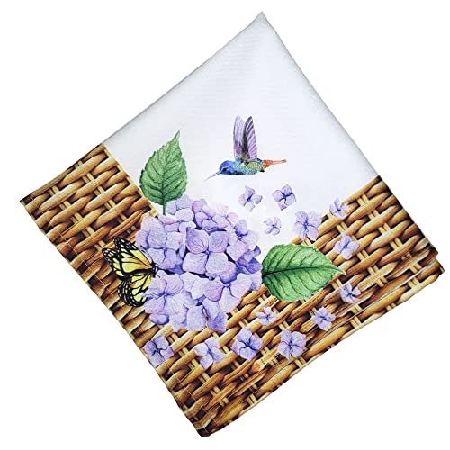 Charlo's Cloth Napkins Set of 4 Hydrangeas Flower Bird 16" by 16" - Lilac - Loft&Timber