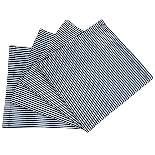 Charlo's Set of 4 Navy Blue Striped 100% Cotton Cloth Napkins 15" by 15" Washable Reusable - Loft&Timber