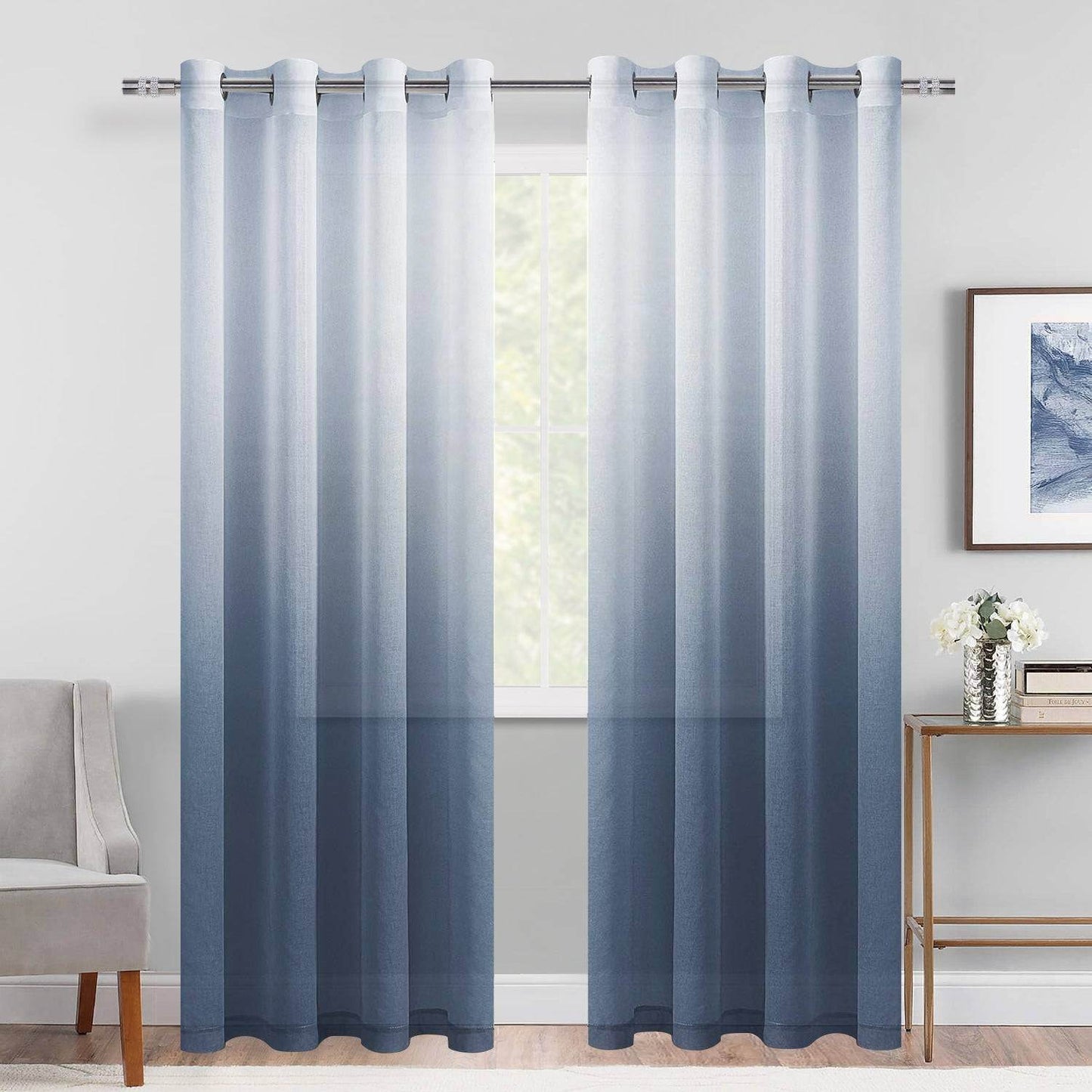 DWCN Faux Linen Ombre Sheer Curtains, Set of 2 Panels - Loft&Timber