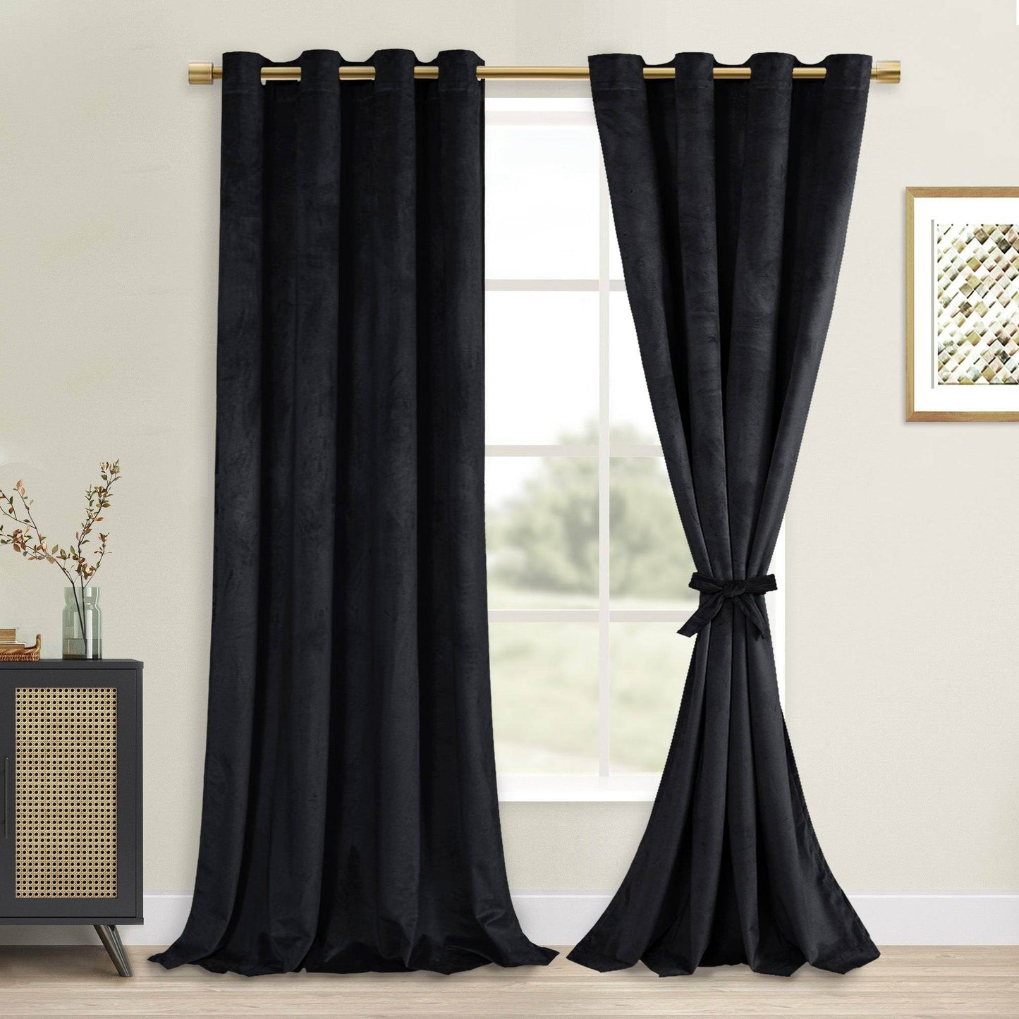 DWCN Velvet Blackout Curtains with Tiebacks, Set of 2 Panels - Loft&Timber