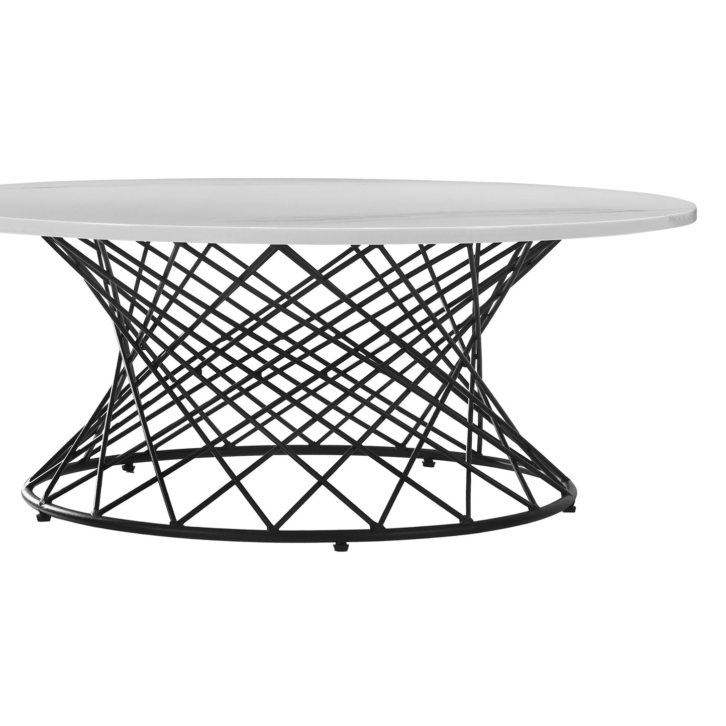 36" White And Black Genuine Marble And Metal Round Coffee Table - Loft&Timber
