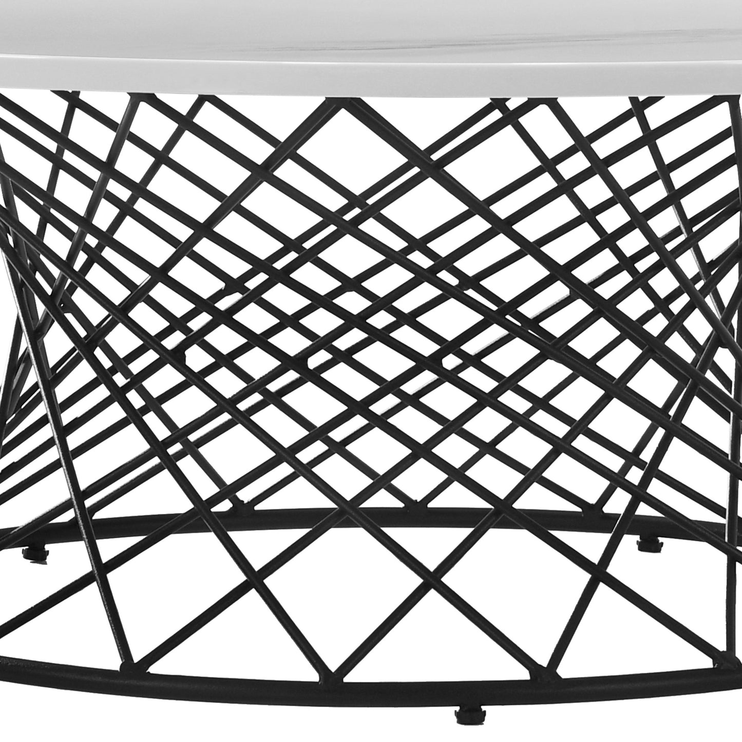36" White And Black Genuine Marble And Metal Round Coffee Table - Loft&Timber