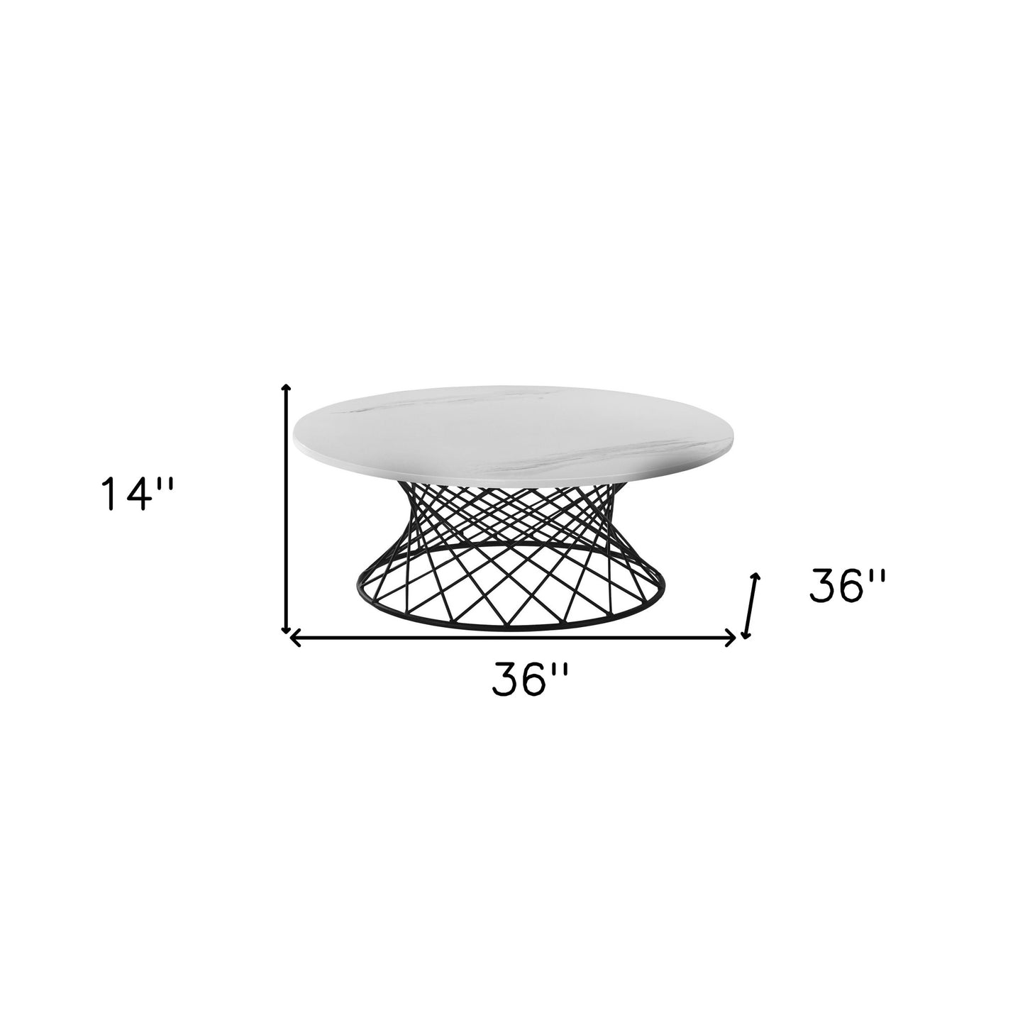 36" White And Black Genuine Marble And Metal Round Coffee Table - Loft&Timber