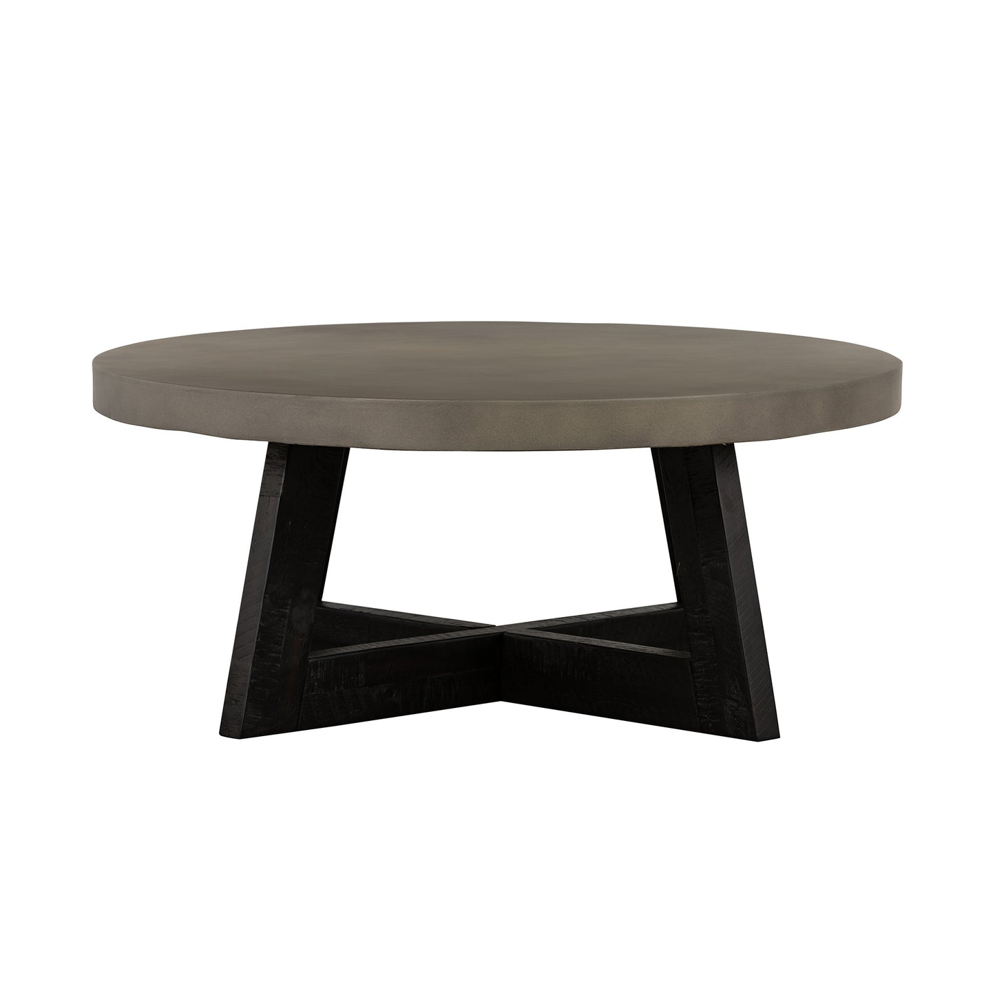 36" Gray And Black Concrete And Solid Wood Round Coffee Table - Loft&Timber