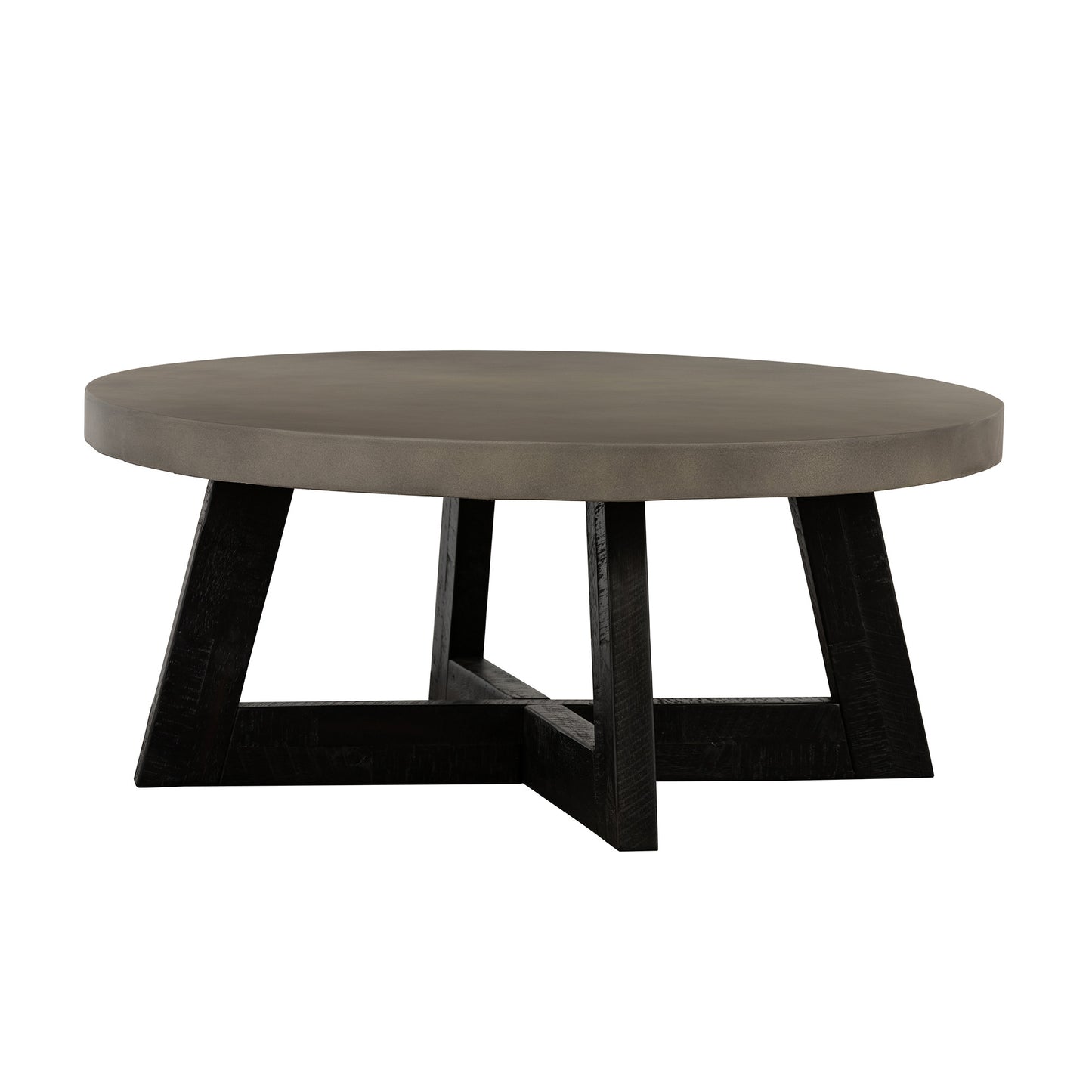 36" Gray And Black Concrete And Solid Wood Round Coffee Table - Loft&Timber