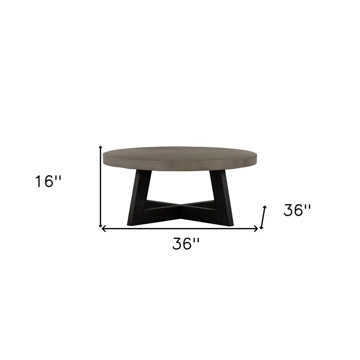 36" Gray And Black Concrete And Solid Wood Round Coffee Table - Loft&Timber