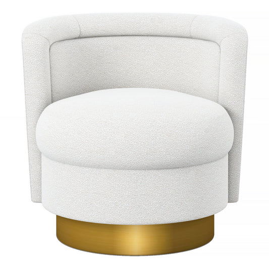 28" White and Gold Boucle Swivel Barrel Chair - Loft&Timber