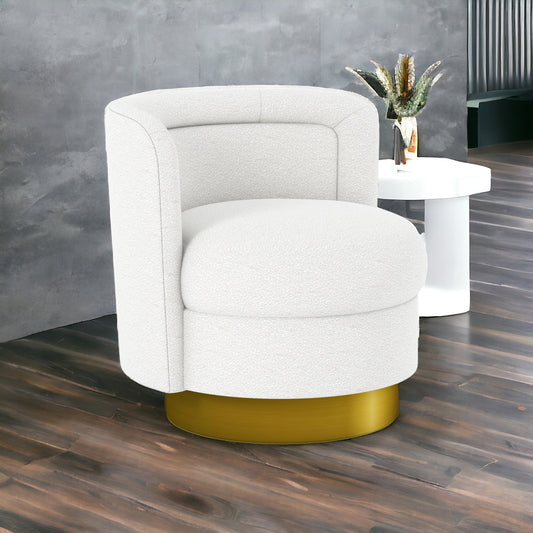 28" White and Gold Boucle Swivel Barrel Chair - Loft&Timber