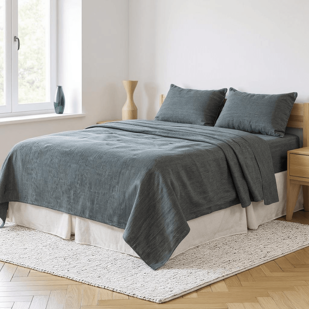 Slate Gray Linen Full Double Flat Sheet - Loft&Timber