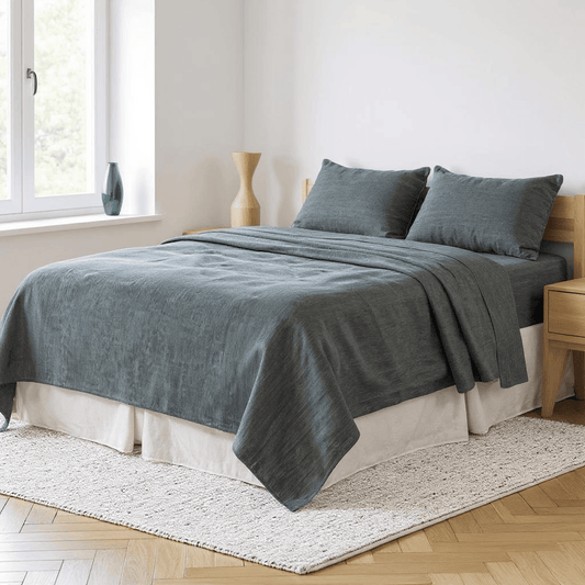 Slate Gray Linen Full Double Flat Sheet - Loft&Timber