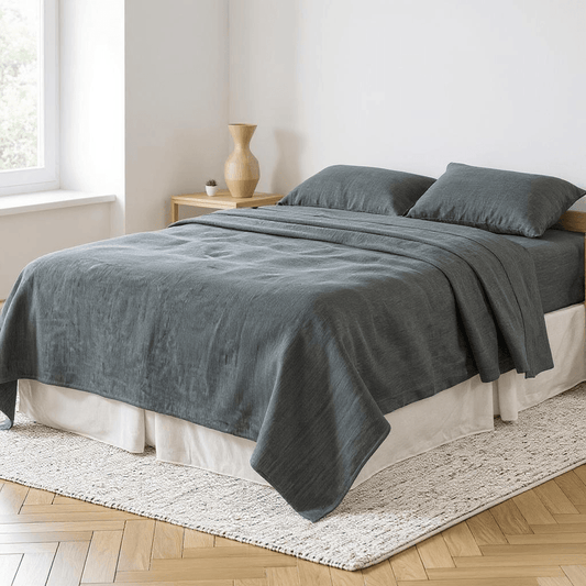 Slate Gray Linen King Flat Sheet - Loft&Timber