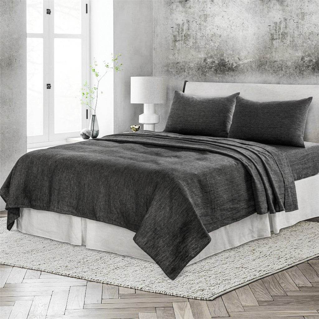 Onyx Linen King Flat Sheet - Loft&Timber