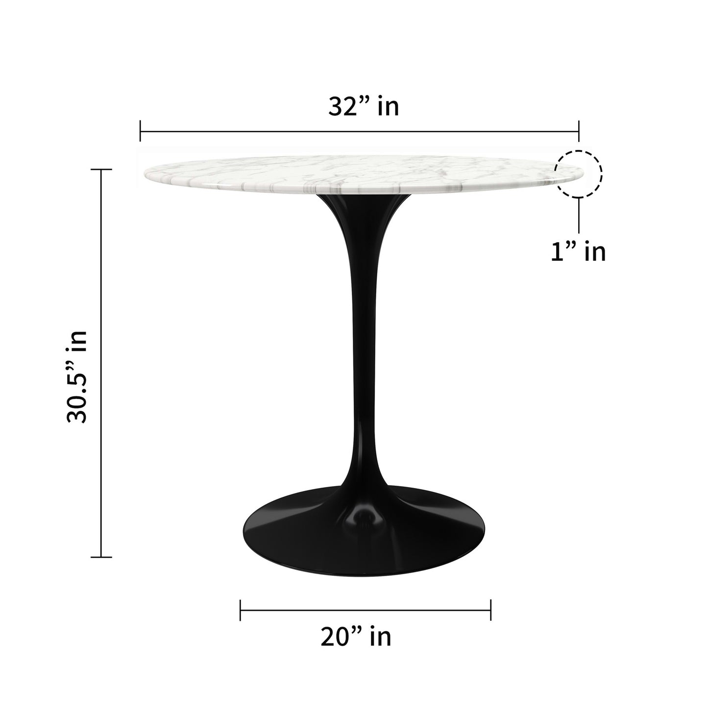 32" White And Black Marble And Metal Dining Table - Loft&Timber