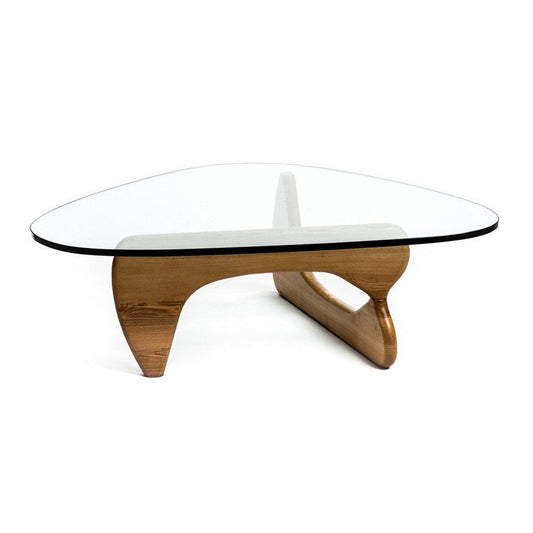 50" Clear And Brown Glass And Solid Wood Triangle Coffee Table - Loft&Timber
