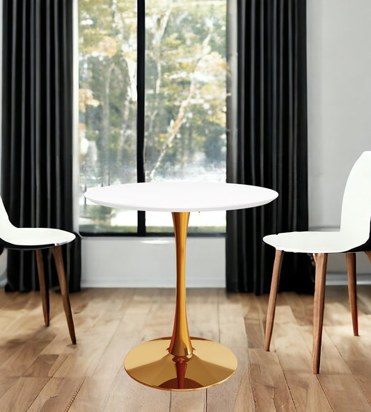 36" White And Gold Metal Dining Table - Loft&Timber